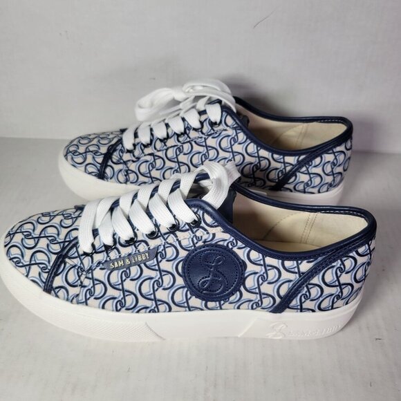 Sam & Libby Women Dina Blue Patterned Casual Canvas Lace Up Sneakers Size 8 - Picture 1 of 9